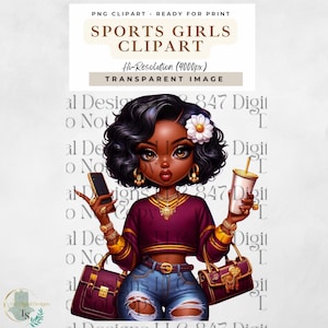 Sports Girl Clipart | Chibi Football Fan | Design de camiseta de futebol feminino | Clipart de jogo de futebol | Garotas HipHop | Chibi Girl Sublimation PNG