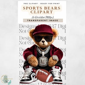 Sports Bear | Football Teddy Bear | Hip Hop Bear | Sunday Football PNG | T-Shirt Game Day Design | Spirit Football Season | Sublimation PNG