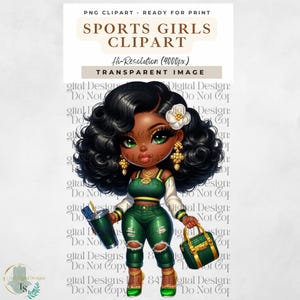 Sport Mädchen Clipart | Chibi Fussballfan | Girly Fußball T-Shirt Design | Fußball Spiel Clipart | HipHop Mädchen | Chibi Girl Sublimation PNG