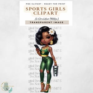 Sport Mädchen Clipart | Chibi Fussballfan | Girly Fußball T-Shirt Design | Fußball Spiel Clipart | HipHop Mädchen | Chibi Girl Sublimation PNG