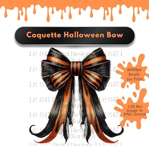 Halloween Coquette Bow | Orange Coquette Bow PNG | Bow Clipart | Ribbon Bow PNG | Soft Girl Aesthetic PNG | Trendy Bow and Ribbons Custom