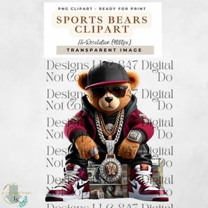 Sports Bear | Football Teddy Bear | Hip Hop Bear | Sunday Football PNG | T-Shirt Game Day Design | Spirit Football Season | Sublimation PNG