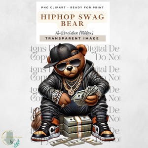 Hiphop-swagbeer | Hustle Bear | Gangsta-beer | Cartoon graffiti beer | Geldbeer | Streetwear met rapperbeer | Designer Bear-sublimatie, png