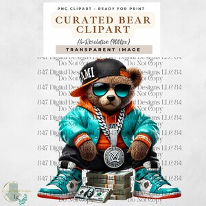 Sports Bear | Football Teddy Bear | Hip Hop Bear | Sunday Football PNG | T-Shirt Game Day Design | Spirit Football Season | Sublimation PNG