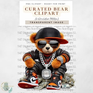Sports Bear | Football Teddy Bear | Hip Hop Bear | Sunday Football PNG | T-Shirt Game Day Design | Spirit Football Season | Sublimation PNG