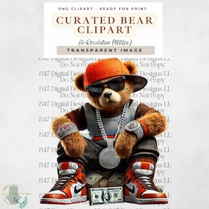 Sports Bear | Football Teddy Bear | Hip Hop Bear | Sunday Football PNG | T-Shirt Game Day Design | Spirit Football Season | Sublimation PNG