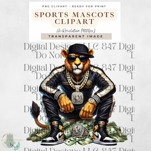 Sports Lions | Swag Lion | Hip Hop Lion | Basketball Design | Football Game Day Design | Spirit Football Season PNG | Sublimation PNG Design