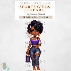 Sports Girl Clipart | Chibi Football Fan | Design de camiseta de futebol feminino | Clipart de jogo de futebol | Garotas HipHop | Chibi Girl Sublimation PNG