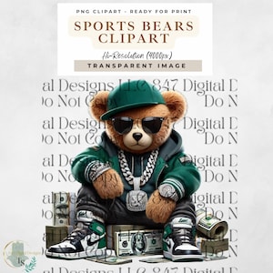 Sports Bear | Football Teddy Bear | Hip Hop Bear | Sunday Football PNG | T-Shirt Game Day Design | Spirit Football Season | Sublimation PNG
