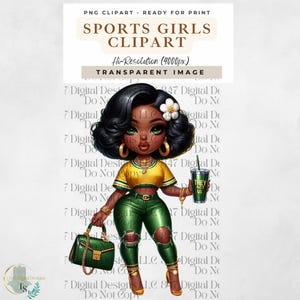 Sports Girl Clipart | Chibi Football Fan | Design de camiseta de futebol feminino | Clipart de jogo de futebol | Garotas HipHop | Chibi Girl Sublimation PNG