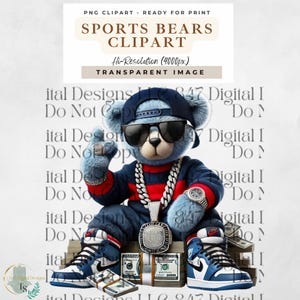 Sports Bear | Football Teddy Bear | Hip Hop Bear | Sunday Football PNG | T-Shirt Game Day Design | Spirit Football Season | Sublimation PNG