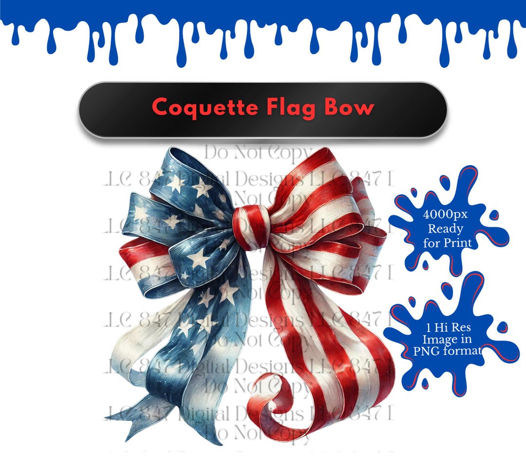 Patriotic Coquette Bow American Flag PNG 4th of July Sublimation PNG ...