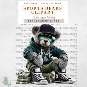 Sports Bear | Football Teddy Bear | Hip Hop Bear | Sunday Football PNG | T-Shirt Game Day Design | Spirit Football Season | Sublimation PNG