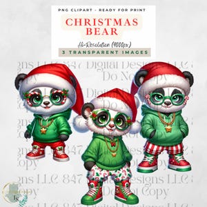 Impresión de oso navideño / Lindo oso panda clipart / Lindo oso clipart / Oso navideño PNG / Pandas navideños / Feliz Navidad / Oso HipHop