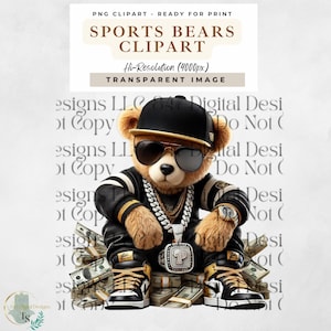 Sports Bear | Football Teddy Bear | Hip Hop Bear | Sunday Football PNG | T-Shirt Game Day Design | Spirit Football Season | Sublimation PNG