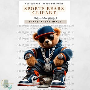 Sports Bear | Football Teddy Bear | Hip Hop Bear | Sunday Football PNG | T-Shirt Game Day Design | Spirit Football Season | Sublimation PNG