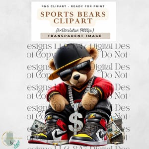 Sports Bear | Football Teddy Bear | Hip Hop Bear | Sunday Football PNG | T-Shirt Game Day Design | Spirit Football Season | Sublimation PNG