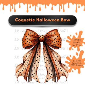 Halloween Coquette Bow | Orange Coquette Bow PNG | Bow Clipart | Ribbon Bow PNG | Soft Girl Aesthetic PNG | Trendy Bow and Ribbons Custom