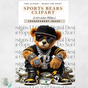 Sports Bear | Football Teddy Bear | Hip Hop Bear | Sunday Football PNG | T-Shirt Game Day Design | Spirit Football Season | Sublimation PNG