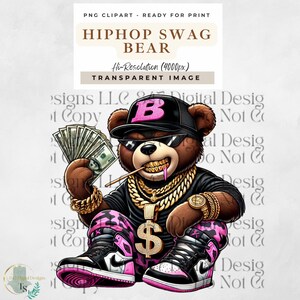 Hiphop-swagbeer | Hustle Bear | Gangsta-beer | Cartoon graffiti beer | Geldbeer | Streetwear met rapperbeer | Designer Bear-sublimatie, png