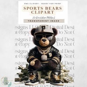 Sports Bear | Football Teddy Bear | Hip Hop Bear | Sunday Football PNG | T-Shirt Game Day Design | Spirit Football Season | Sublimation PNG