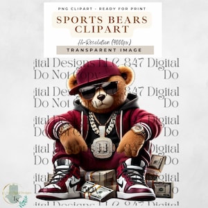 Sports Bear | Football Teddy Bear | Hip Hop Bear | Sunday Football PNG | T-Shirt Game Day Design | Spirit Football Season | Sublimation PNG