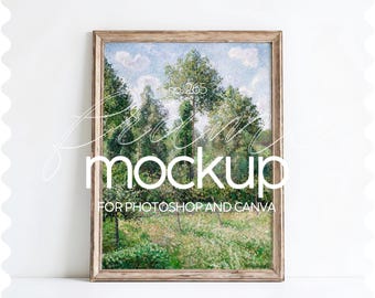 Wooden Frame Mock Up Din A Ratio, Minimalistic Frame Mockup For Wall Art Display, Thin Wood Frame Mockup For Artwork, Frame Mockup Template
