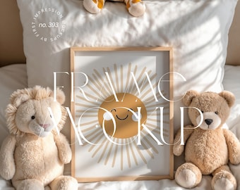 Nursery mockup frame a4, Iso din a nursery frame mockup, Wooden frame template for nursery, Frame mock up for Canva and Photoshop