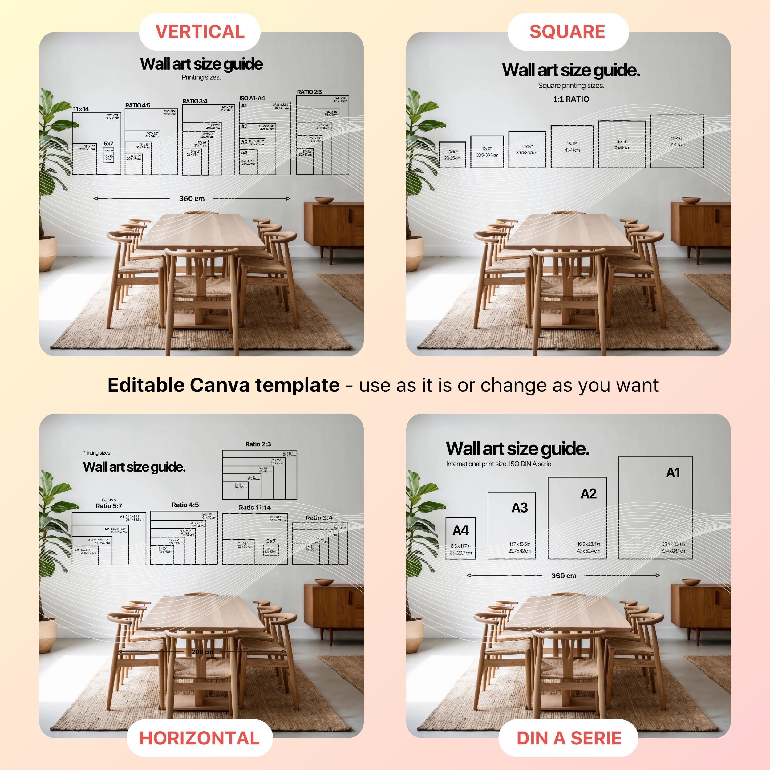 Wall Art Size Guide, Frame Size Guide Mockup, Photo Frame Size ...