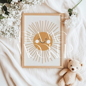 Tunn trärammodell för barnrum, Din A-rammall för barnrum, Flatlay-modell med ISO A-förhållande, Boho-rammodell för barnrum, PSD och PNG