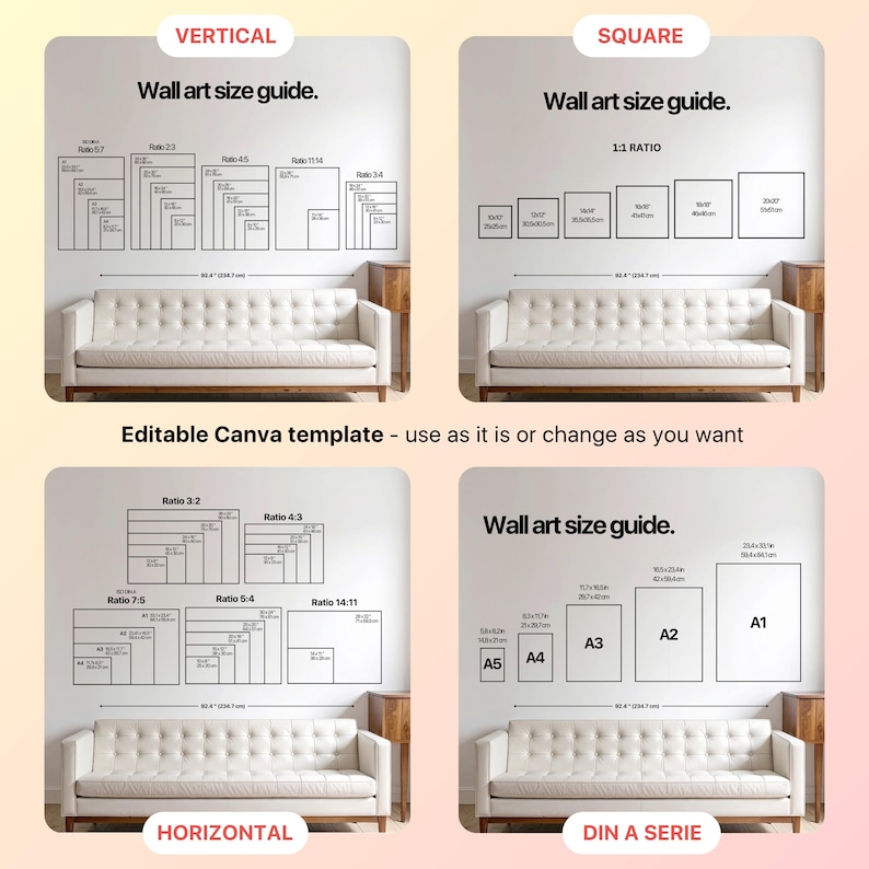 Wall Art Size Guide: Ratio & Frame Chart (editable Canva Template) - Etsy