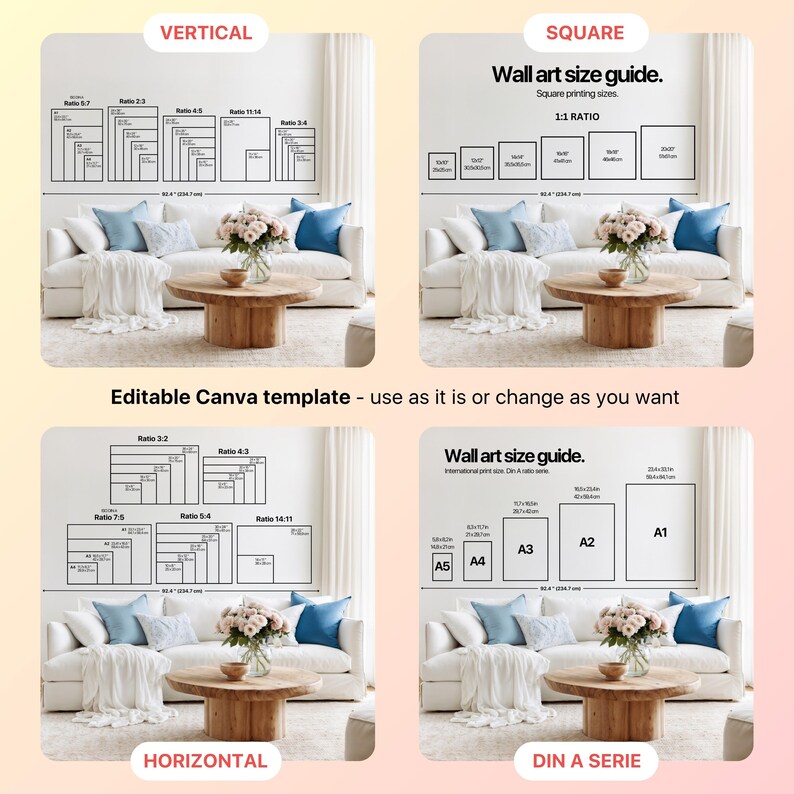 Wall Art Size Guide: Editable Canva Template (digital Download) - Etsy