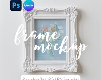 Vintage Frame Mockup A4, White Frame Mockup For Wall Art, Single Frame Mockup Din A, Minimal Frame Mockup Template, Artwork Wall Mockup PSD