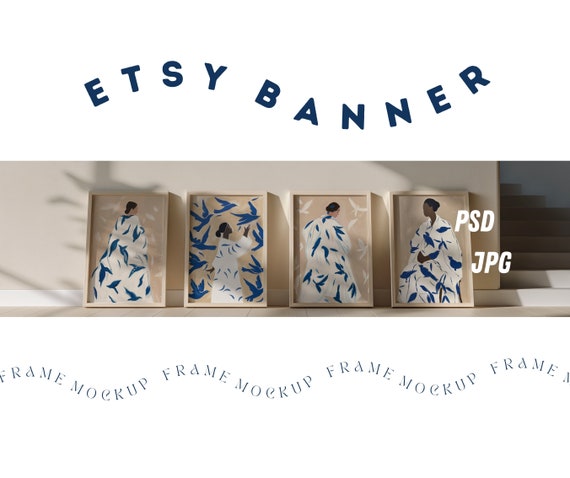 Etsy Banner Frame Mockup Din A Ratio, Etsy Poster Shop Cover Image, Print Shop Banner Frame Mockup, Banner Template For Wall Art, Art Banner