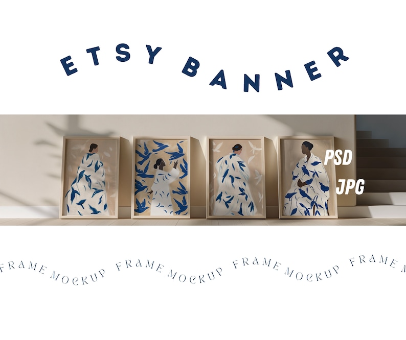 Etsy-Bannerrahmen-Mockup im DIN-A-Format, Etsy-Postershop-Coverbild, Druckerei-Bannerrahmen-Mockup, Bannervorlage für Wandbilder, Kunstbanner Bild 1