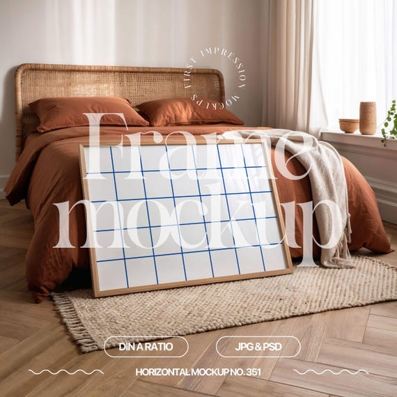 Horizontal Frame Mockup Interior, Iso A PSD & JPG Mockup Frame Template For Wall Art, Landscape Frame Mockup, Landscape Mockup Frame Din A