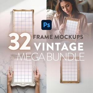 Vintage Frame Mockup Bundle, 32+ High-Quality Frame Mockups Pack PSD & JPG, Frame Mockups Mega Bundle Set, Mega Bundle Frames Mock Up Set