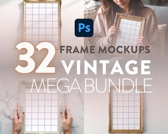 Vintage Frame Mockup Bundle, 32+ High-Quality Frame Mockups Pack PSD & JPG, Frame Mockups Mega Bundle Set, Mega Bundle Frames Mock Up Set
