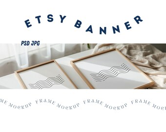Etsy Shop Banner Mockup For Wall Art, Etsy Banner Frame Mockup Boho Interior, Shop Banner Mockup Frame For Artwork, Frame Mockup Banner Art