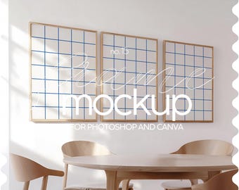 Set Of 3 Frame Mockup Din A Ratio, Interior Frame Mock Up For Poster, Three Frame Set Mockup For Wall Art, Artwork Frame Display Mockup PSD