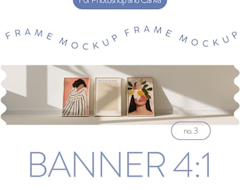 Maqueta de marco 4:1 para pancarta de Etsy, maqueta de marco con relación de aspecto Din A, maqueta de marco PSD para pancarta de Etsy, maqueta de marco de pancarta de Etsy para arte mural