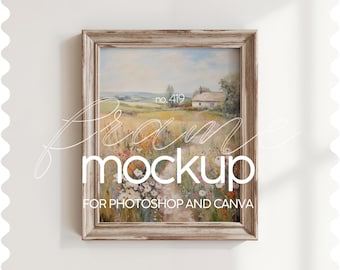 Rustikaler Holzrahmen Mockup, Minimale Rahmenvorlage mit Seitenverhältnis 4x5, Vintage Rahmen Mockup, Wandrahmen Mockup für Canva und Photoshop, PSD PNG