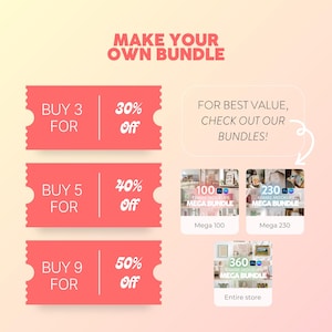 K&ouml;nnte beinhalten: Werbegrafik mit dem Text "MAKE YOUR OWN BUNDLE". Angebote beinhalten "KAUFEN 3 F&Uuml;R 30% RABATT", "KAUFEN 5 F&Uuml;R 40% RABATT" und "KAUFEN 9 F&Uuml;R 50% RABATT". Das Bild zeigt auch Produktbeispiele.