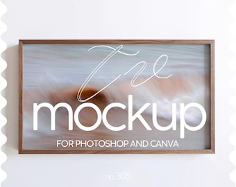 Samsung frame tv mockup, 16x9 ratio, psd & png