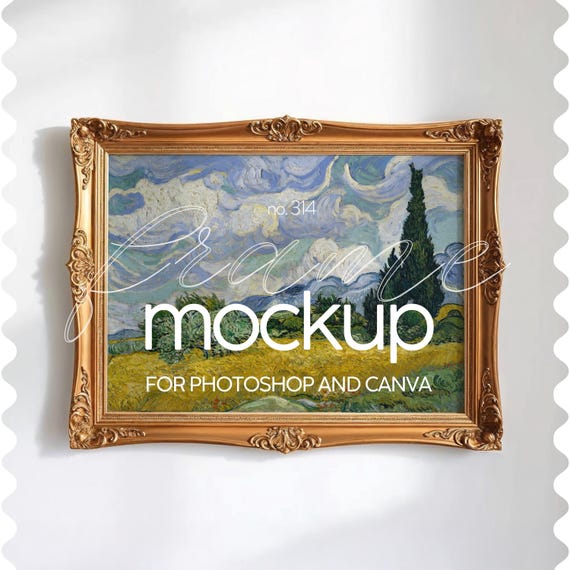 Horizontal Frame Mockup Gold, Gold Frame Mockup Horizontal, Landscape Frame Mockup, Vintage Frame Mockup Template, Frame Mockup For Wall Art