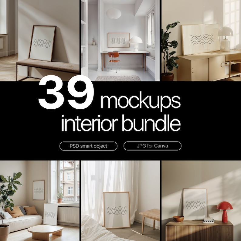 Interior Frame Mockup BUNDLE, Interior Mockup Bundle Set, Artwork Frame ...