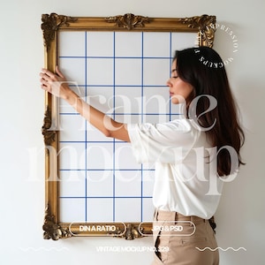 Gold Frame Mockup Person, ISO A Frame Mockup With Person, PSD Frame Mockup Vintage, Ornate Frame Mockup Gold, Din A Frame Mockup Template