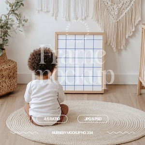 Nursery Frame Mockup With Baby, Frame Mockup For Nursery, Kids Room Mockup With Frame, Boho Nursery Mockup Frame Template, Baby Frame Mockup