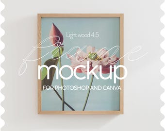 4x5 Thin wood frame mockup for print display, Simple wood frame mockup for artwork, Simple mockup frame template, Mockup poster presentation