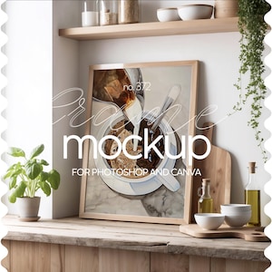 Frame Mockup In Kitchen, Iso Din A PSD Frame Mockup, Modern Farmhouse Mockup Frame In Kitchen, Kitchen Art Mockup, Wall Art Template Mockup